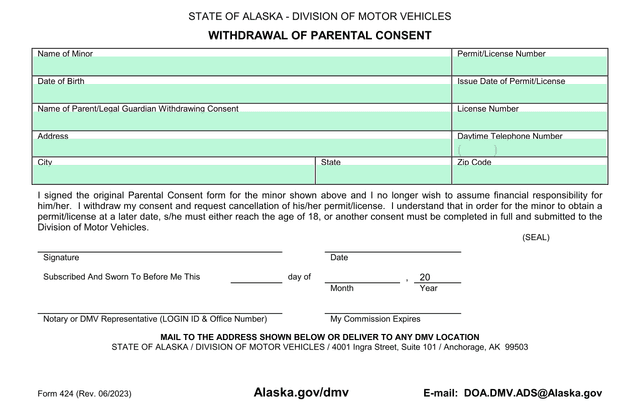 Form 424 Withdrawal Of Parental Consent screenshot
