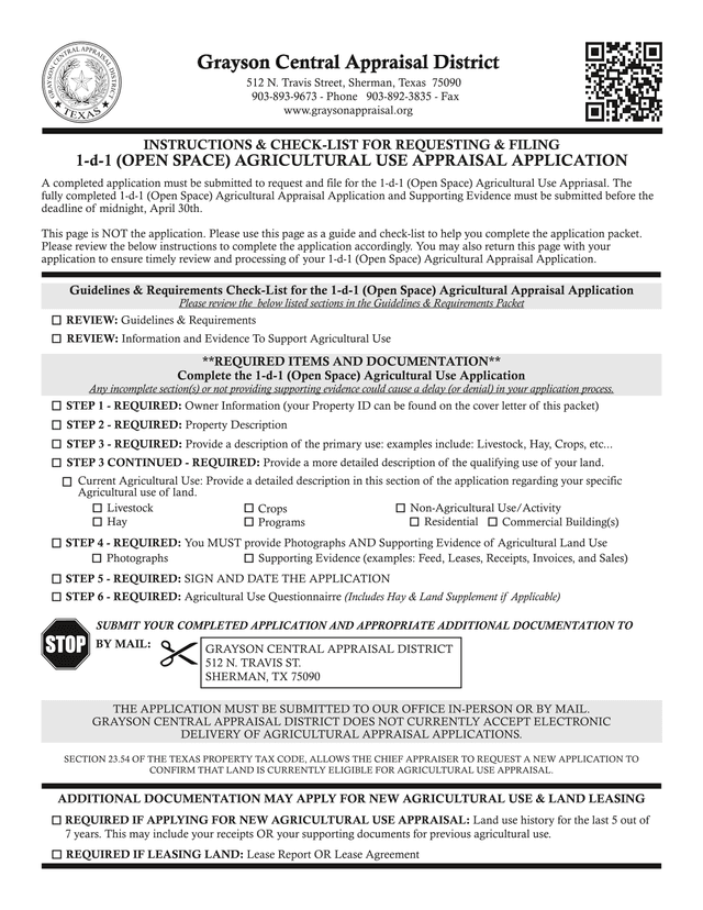1 D 1 (Open Space) Agricultural Use Appraisal Application screenshot