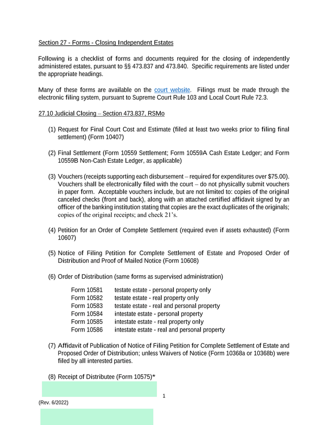 Section 27   Forms   Closing Independent Estates screenshot