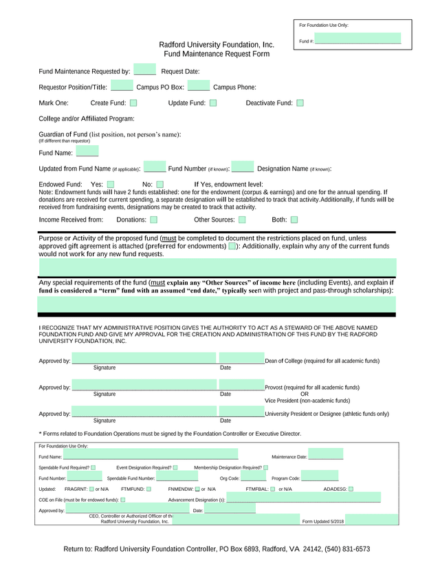 Fund Maintenance Request Form screenshot
