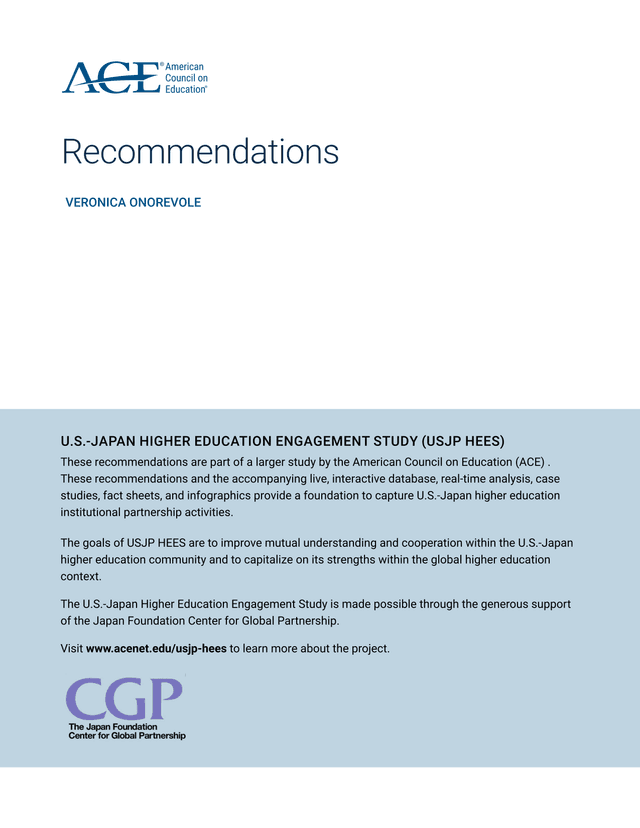 U.S. Japan Higher Education Engagement Study (USJP HEES) Recommendations screenshot
