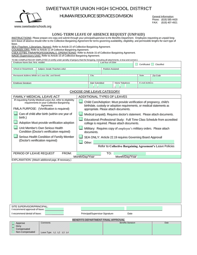 Long Term Leave Of Absence Request (Unpaid) screenshot