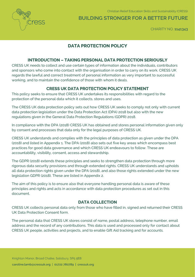 DATA PROTECTION POLICY screenshot