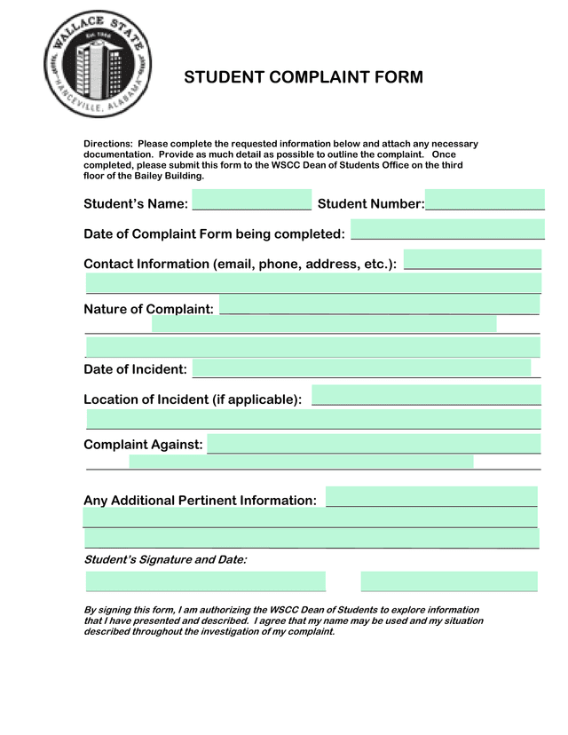 Student Complaint Form screenshot