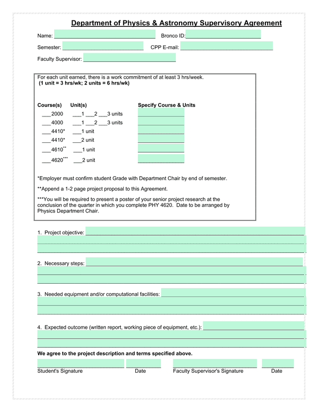 Department Of Physics  Astronomy Supervisory Agreement screenshot