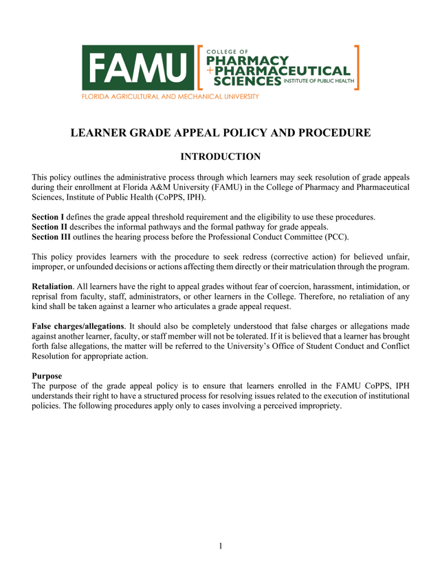 Learner Grade Appeal Policy And Procedure screenshot