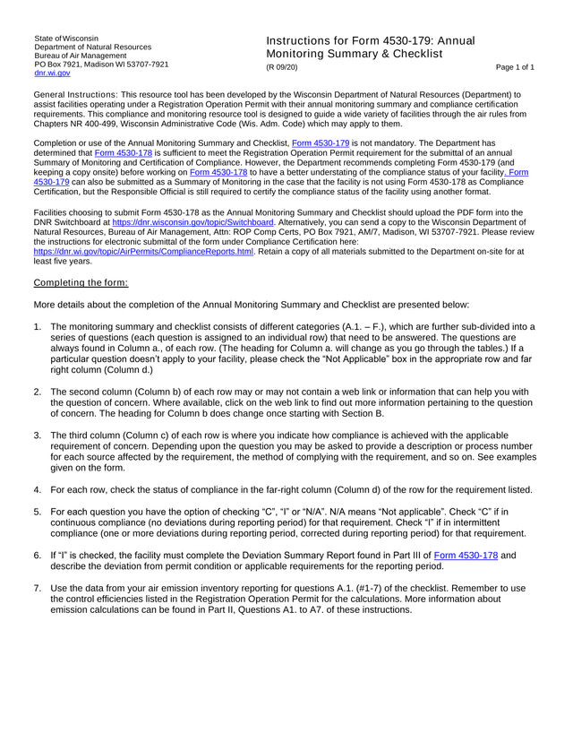 Form 4530 179 Annual Monitoring Summary  Checklist screenshot