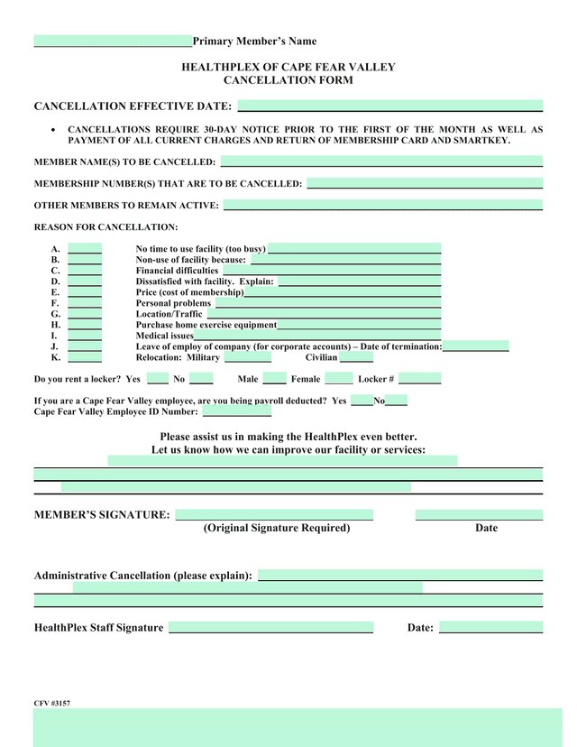 HEALTHPLEX OF CAPE FEAR VALLEY CANCELLATION FORM screenshot