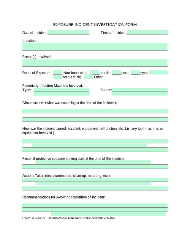 Exposure Incident Investigation Form screenshot