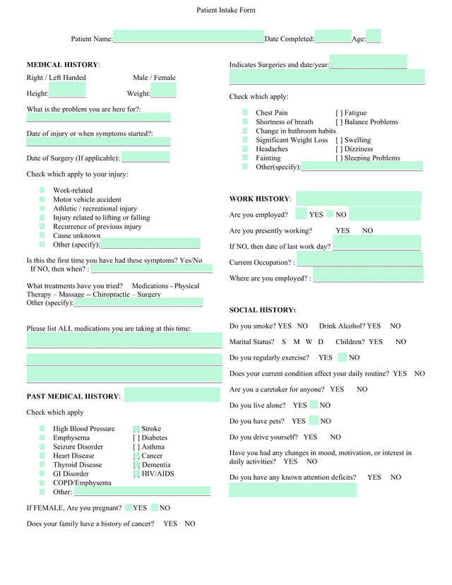 Patient Intake Form screenshot