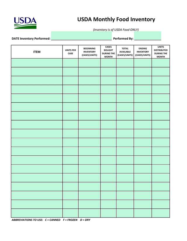 USDA Monthly Food Inventory screenshot