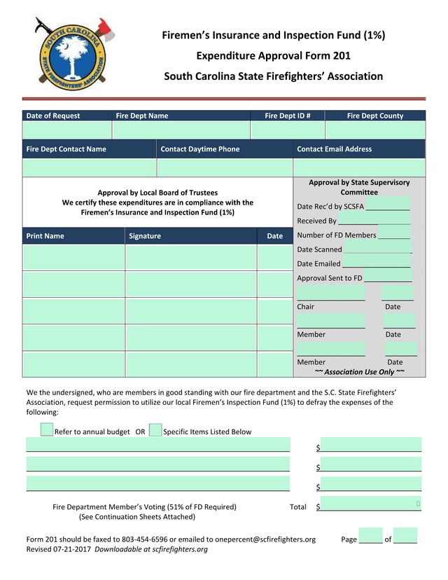 Expenditure Approval Form 201 screenshot