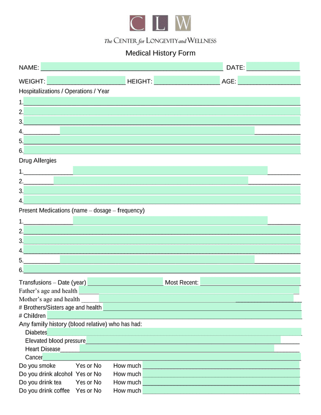 Medical History Form screenshot