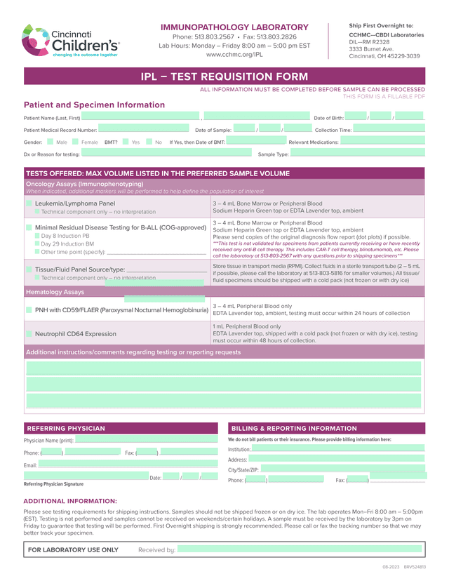 IPL  TEST REQUISITION FORM screenshot