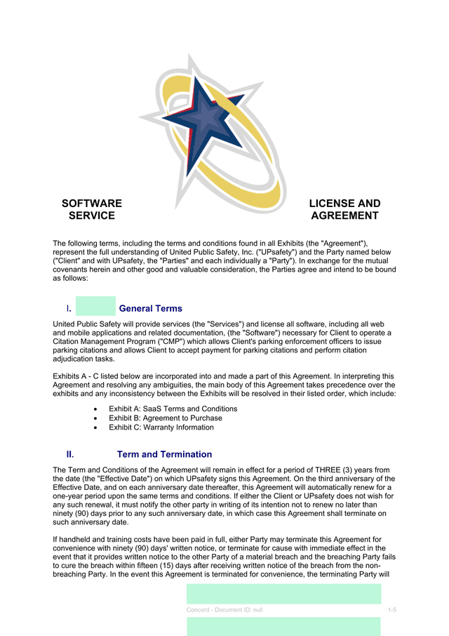 SOFTWARE LICENSE AND SERVICE AGREEMENT screenshot