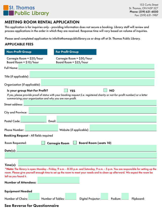 Meeting Room Rental Application screenshot