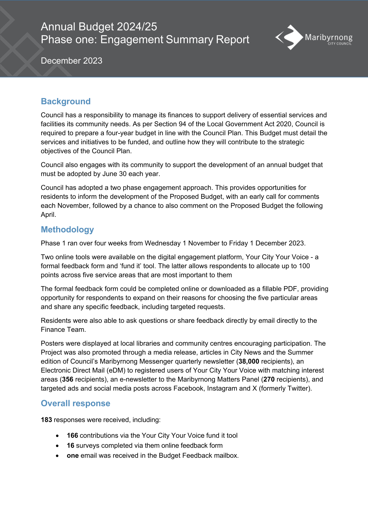 Annual Budget 202425 Phase One Engagement Summary Report screenshot