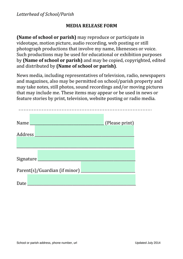 MEDIA RELEASE FORM screenshot