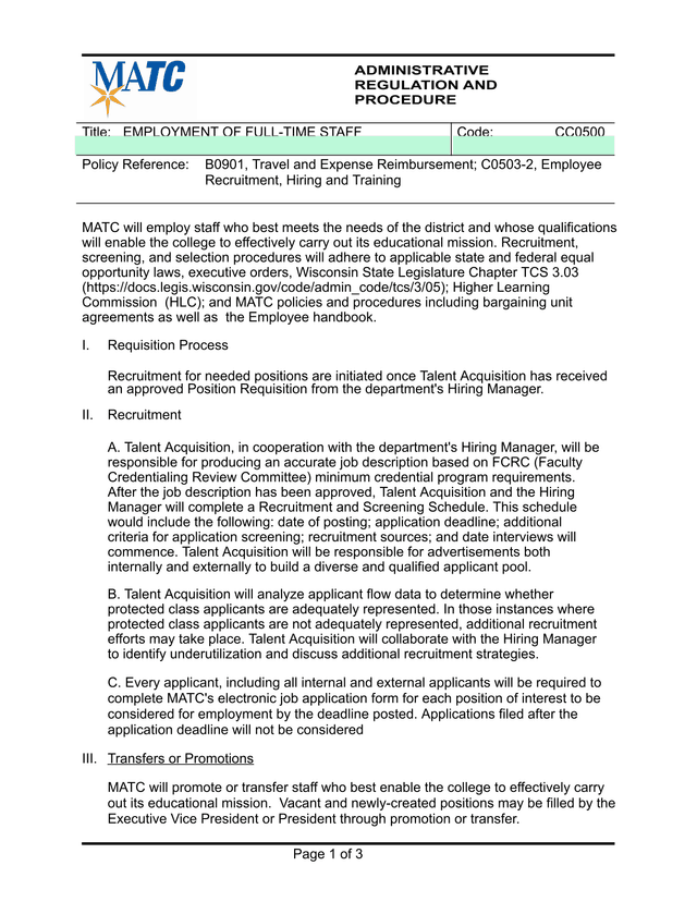 EMPLOYMENT OF FULL TIME STAFF screenshot