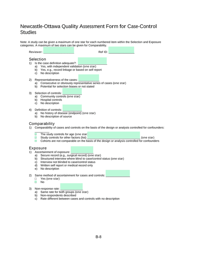 Newcastle Ottawa Quality Assessment Form For Case Control Studies screenshot