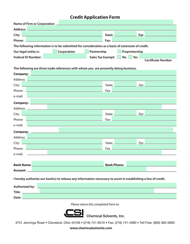 Credit Application Form screenshot