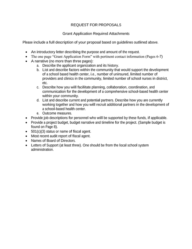 Request For Proposals Grant Application Required Attachments screenshot