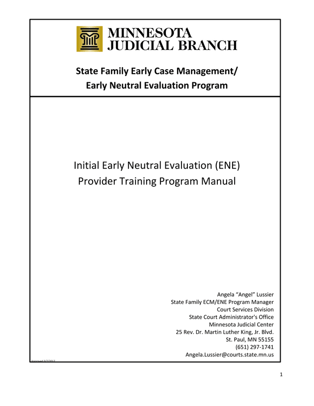 Initial Early Neutral Evaluation (ENE) Provider Training Program Manual screenshot