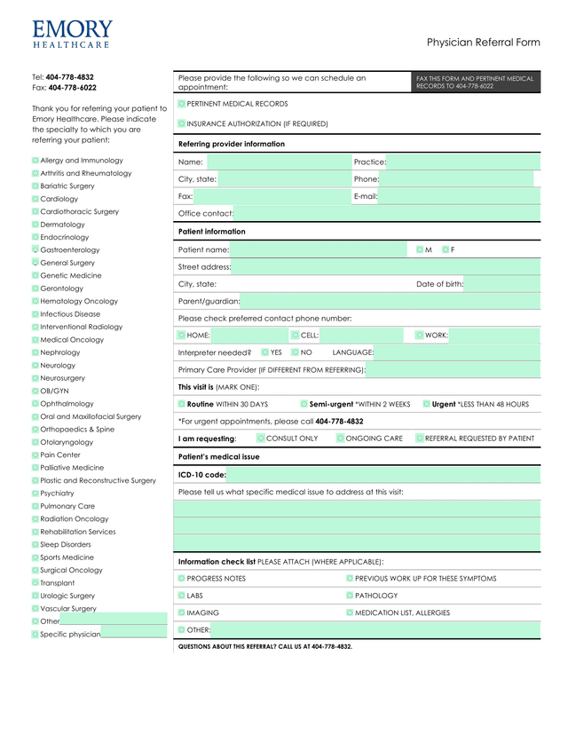 Physician Referral Form screenshot