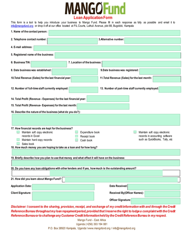 Loan Application Form screenshot