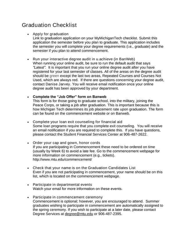 Graduation Checklist screenshot