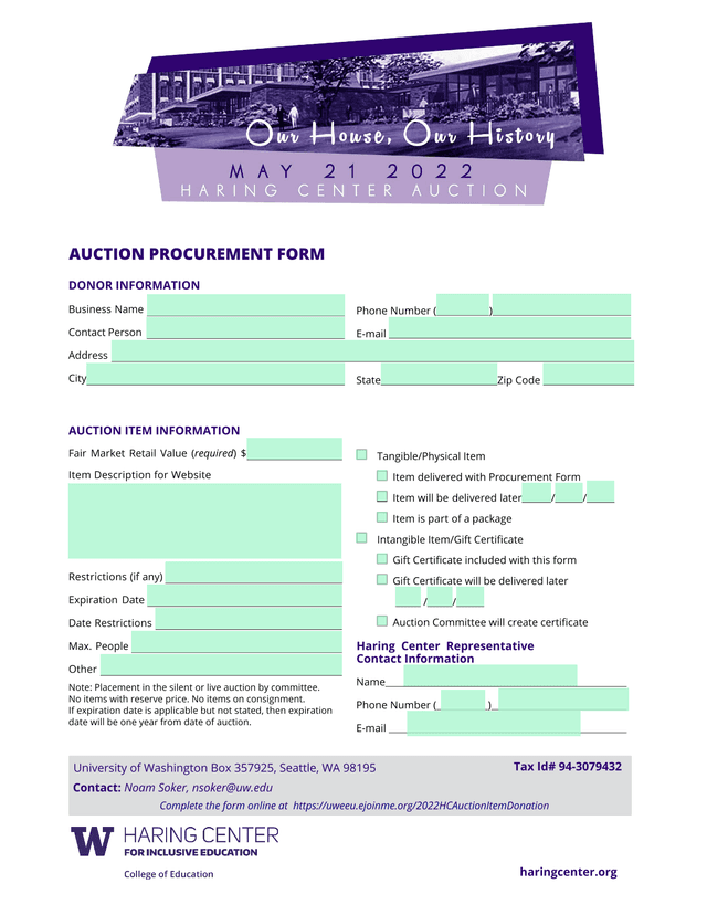 Auction Procurement Form screenshot