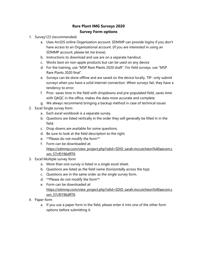 Rare Plant IMG Surveys 2020 Survey Form screenshot