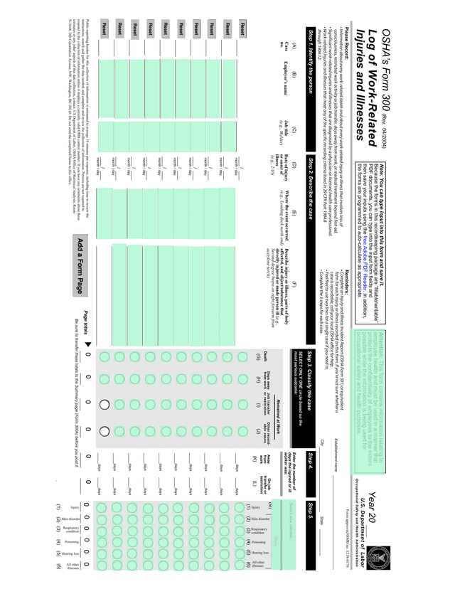 OSHA Log Of Work Related Injuries  Illnesses (Form 300) screenshot