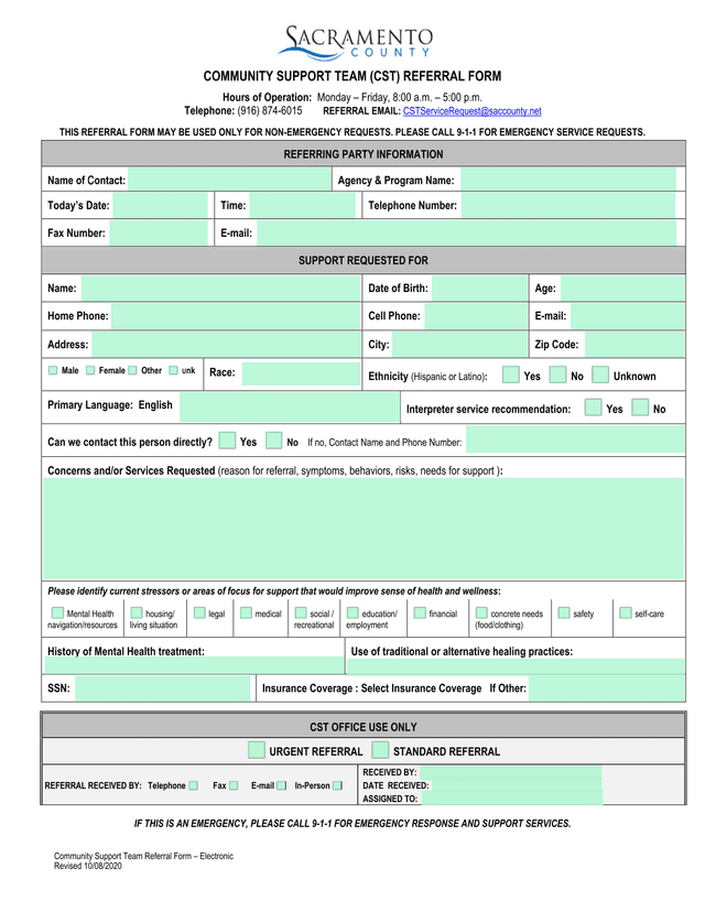 Community Support Team Referral Form  Electronic screenshot