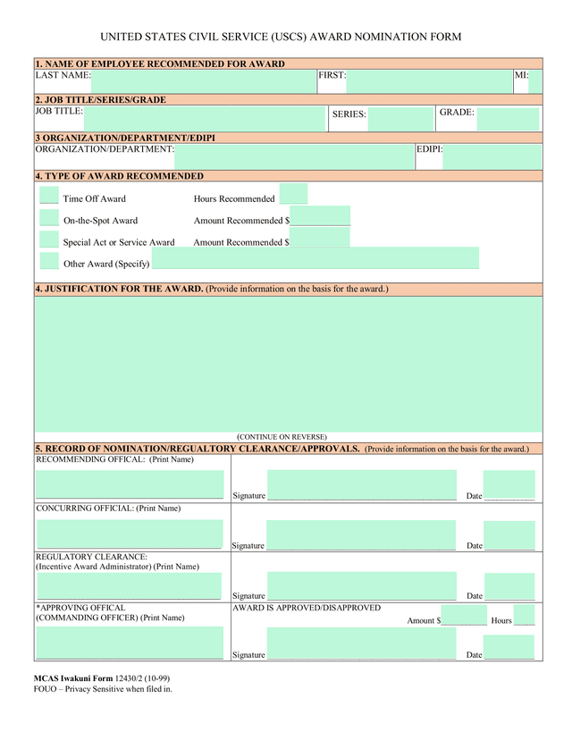 MCAS Iwakuni Form 124302 (10 99) screenshot