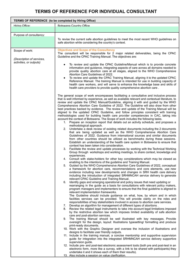 Terms Of Reference For Individual Consultant screenshot