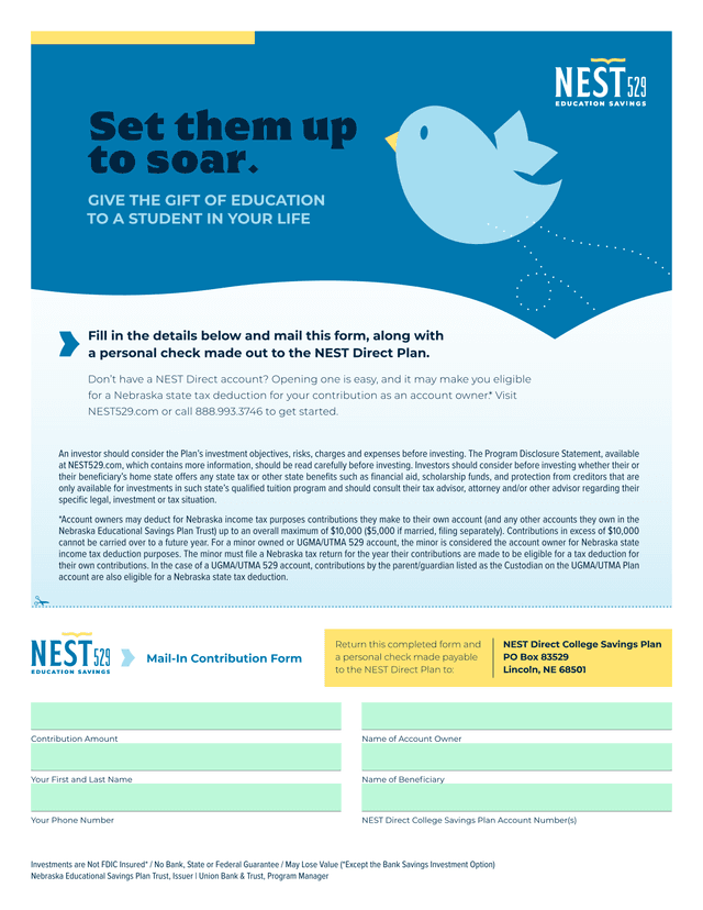 NEST Direct Mail In Contribution Form screenshot