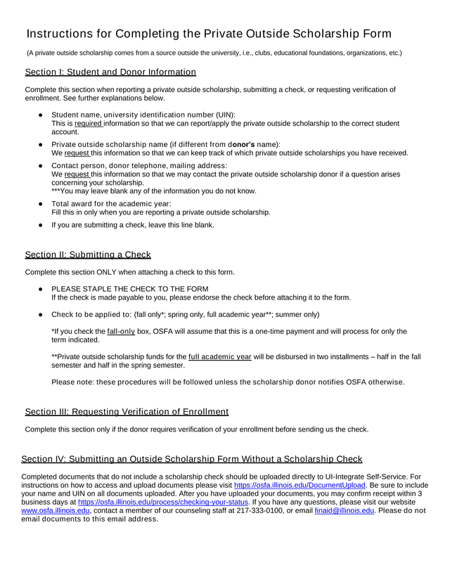 Private Outside Scholarship Form screenshot