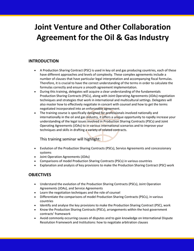 Joint Venture And Other Collaboration Agreement For The Oil  Gas Industry screenshot