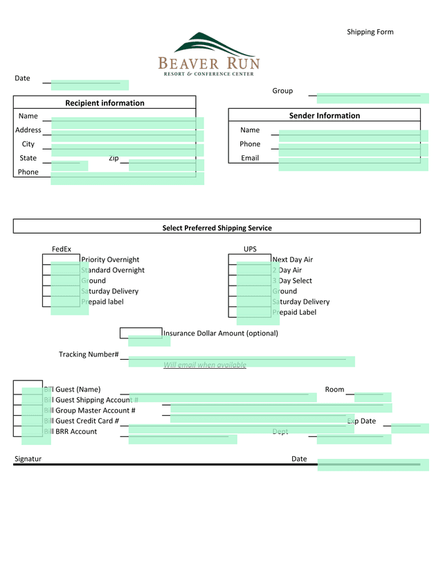 Shipping Form screenshot