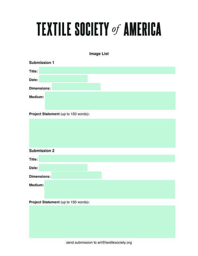 Textile Society Art Submission Form screenshot