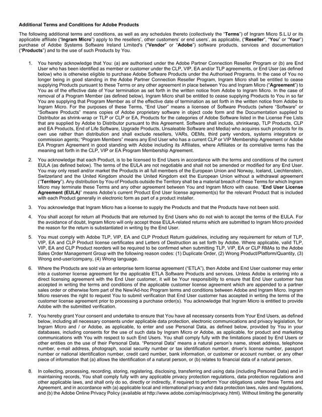 Additional Terms And Conditions For Adobe Products screenshot