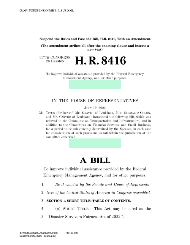 H.R. 8416   Disaster Survivors Fairness Act Of 2022 screenshot
