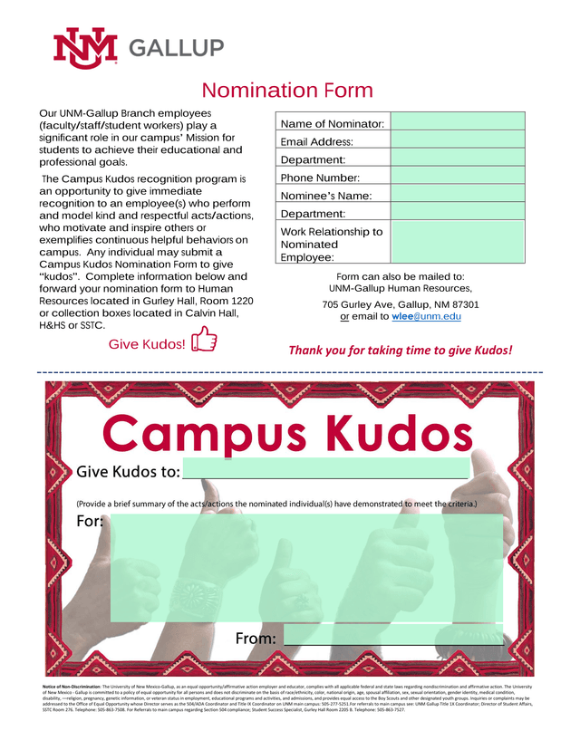 Campus Kudos Nomination Form screenshot