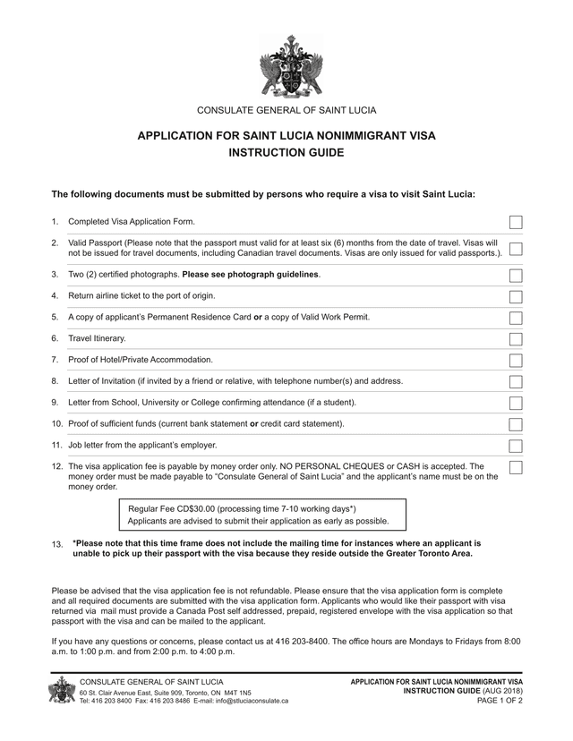 APPLICATION FOR SAINT LUCIA NONIMMIGRANT VISA INSTRUCTION GUIDE screenshot