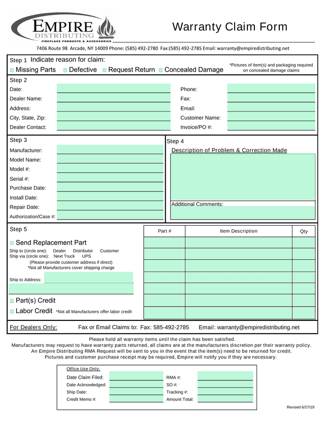 Warranty Claim Form screenshot