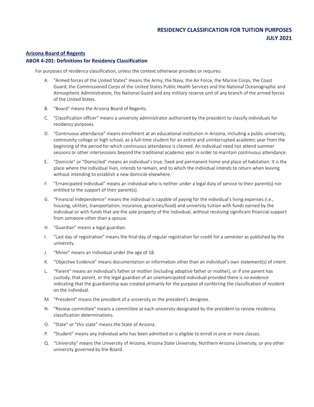 Residency Classification For Tuition Purposes screenshot