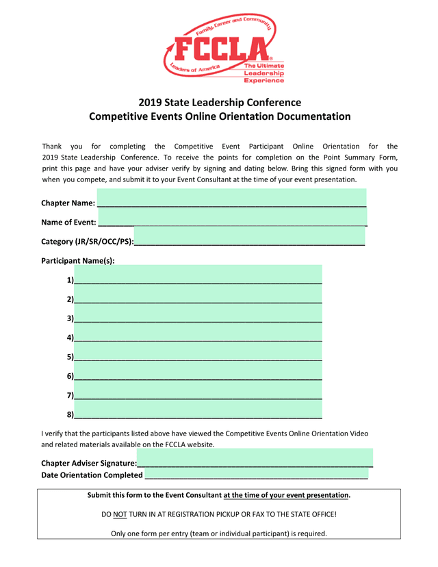 2019 State Leadership Conference Competitive Events Online Orientation Documentation screenshot