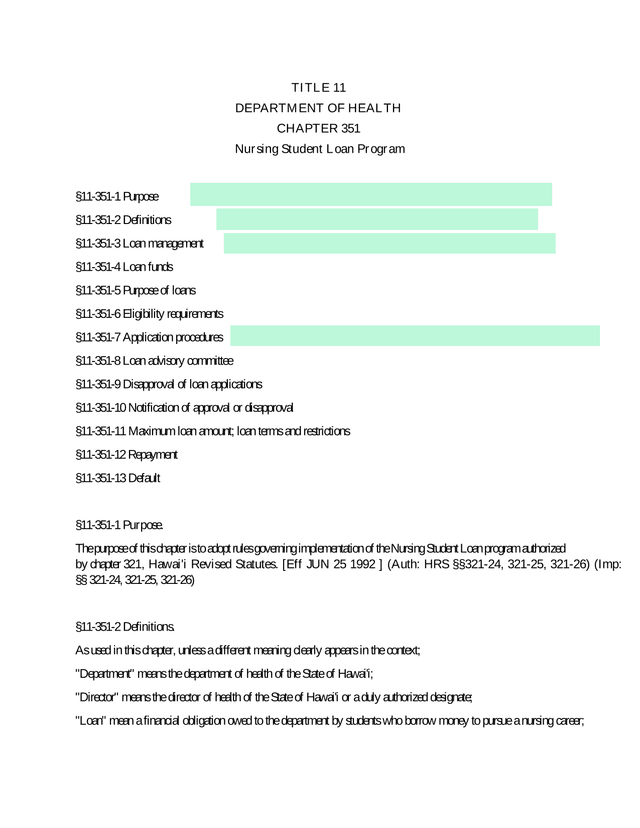 Nursing Student Loan Program Rules screenshot