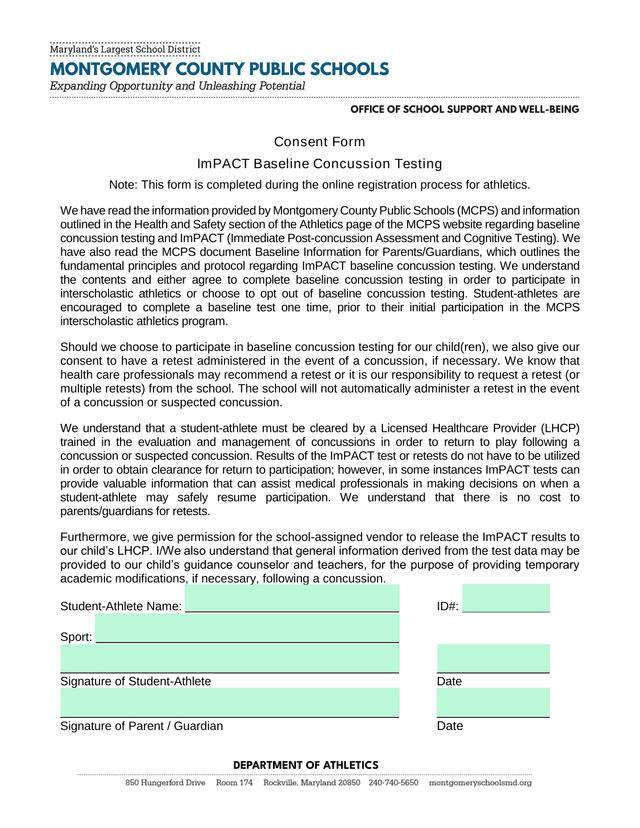 Consent Form ImPACT Baseline Concussion Testing screenshot